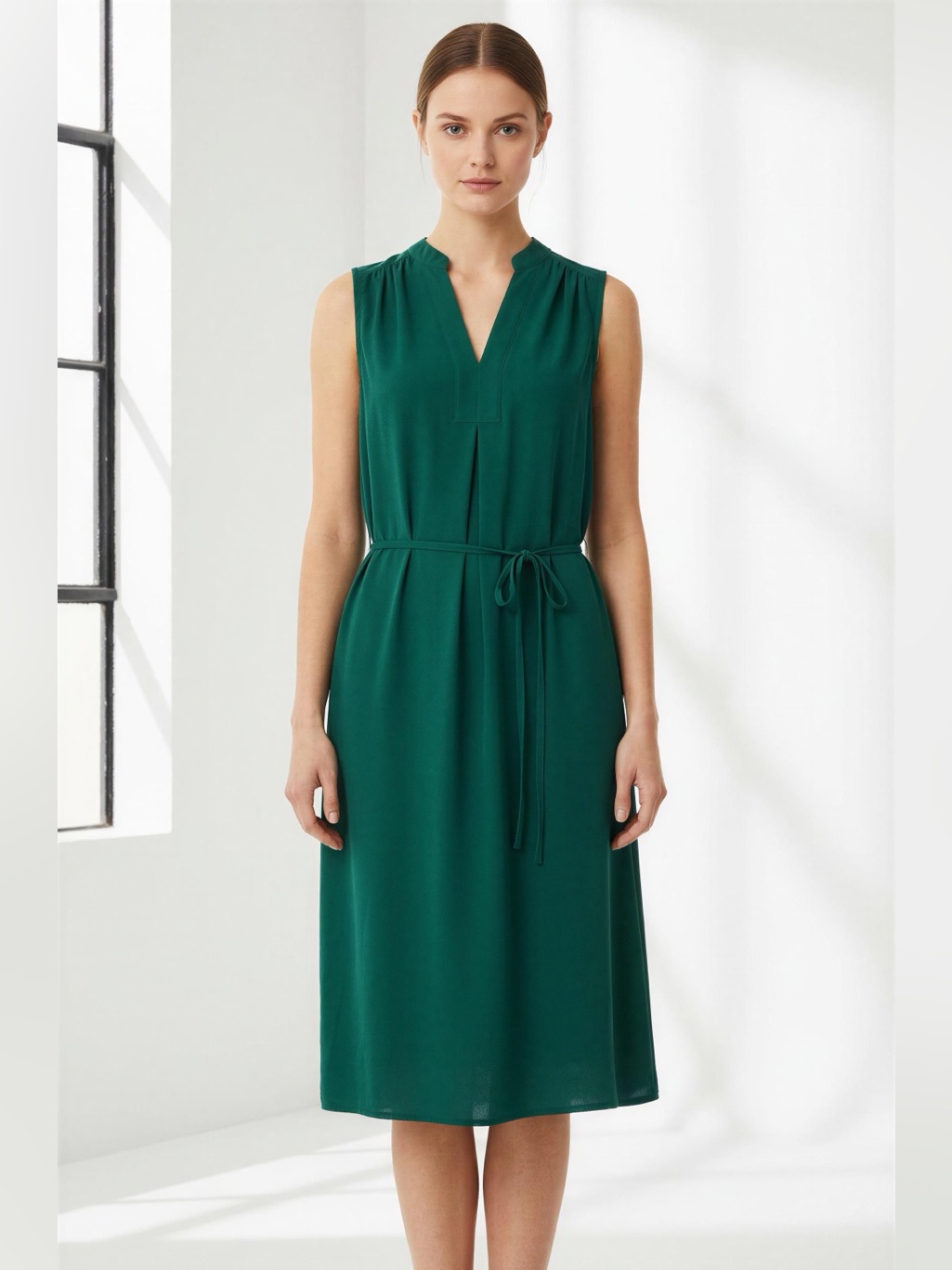 H&M Sleeveless V-Neck Midi Dress In Deep Teal